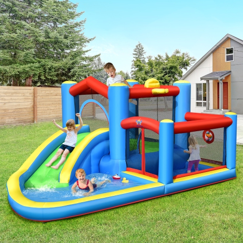 Costway Inflatable Kids Water Slide Outdoor Indoor Slide Bounce Castle with 480W Blower