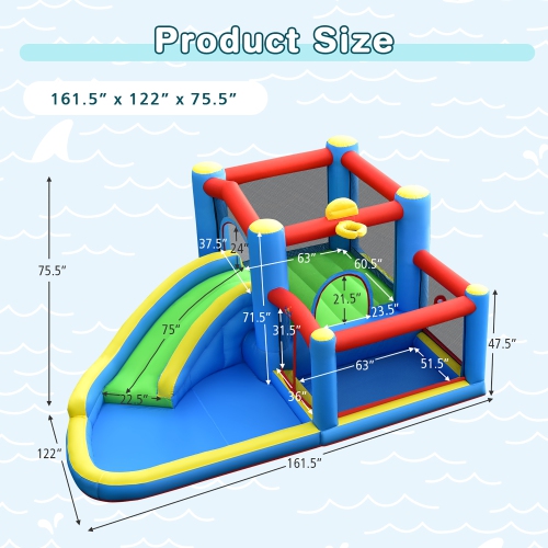Costway Inflatable Kids Water Slide Outdoor Indoor Slide Bounce Castle with 480W Blower
