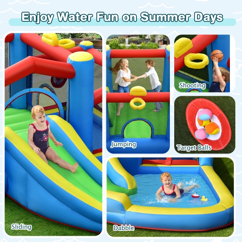 Costway Inflatable Kids Water Slide Outdoor Indoor Slide Bounce Castle with 480W Blower