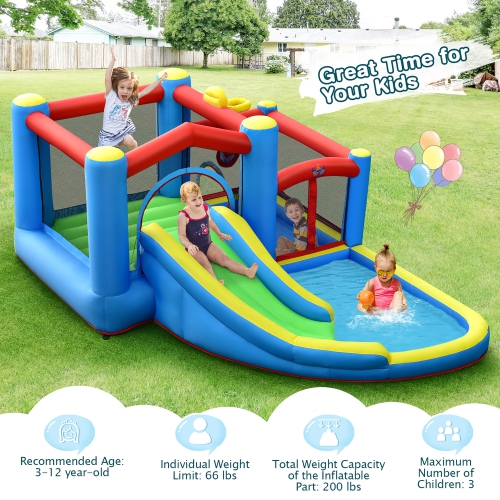 Costway Inflatable Kids Water Slide Outdoor Indoor Slide Bounce Castle with 480W Blower