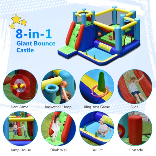 Costway Inflatable Bounce House 8-in-1 Kids Inflatable Slide Bouncer