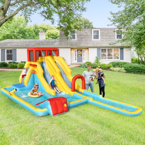 Costway Inflatable Dual Slide Water Park Climbing Bouncer W/ 735W Blower