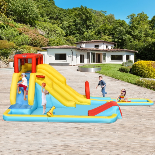 Costway Inflatable Dual Slide Water Park Climbing Bouncer W/ 735W Blower