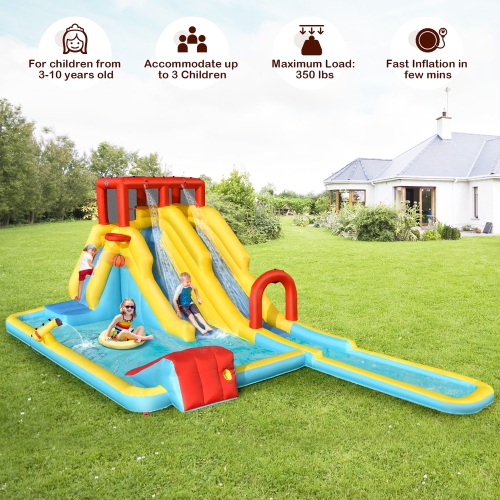 Costway Inflatable Dual Slide Water Park Climbing Bouncer W/ 735W Blower