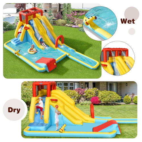 Costway Inflatable Dual Slide Water Park Climbing Bouncer W/ 735W Blower
