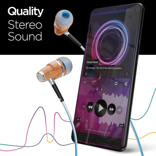 Dolaer Symphonized NRG 3.0 Wired Earbuds – Wood EarPhones for Androids with Stereo Sound – In-Ear Headphones with Microphone for Computer & Laptop