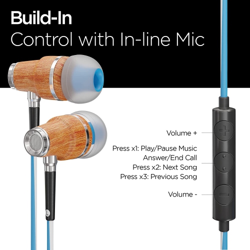 Dolaer Symphonized NRG 3.0 Wired Earbuds – Wood EarPhones for Androids with Stereo Sound – In-Ear Headphones with Microphone for Computer & Laptop