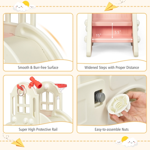 Costway 6-In-1 Large Slide for Kids Toddler Climber Slide Playset w/ Basketball Hoop