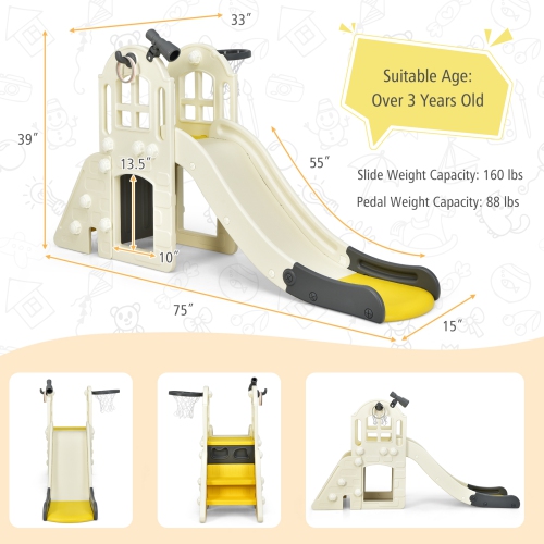 Costway 6-In-1 Large Slide for Kids Toddler Climber Slide Playset w/ Basketball Hoop