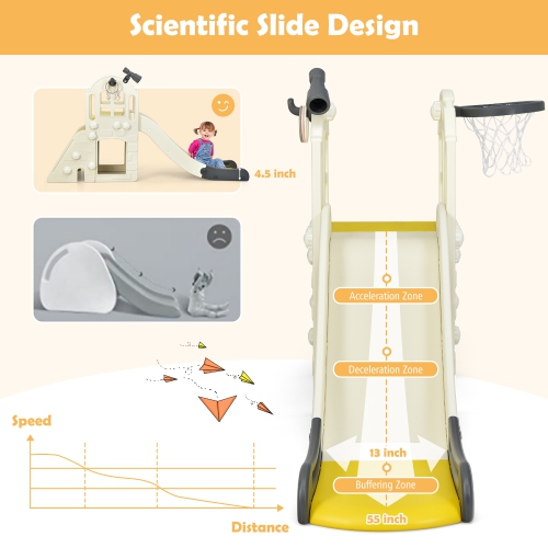 Costway 6-In-1 Large Slide for Kids Toddler Climber Slide Playset w/ Basketball Hoop