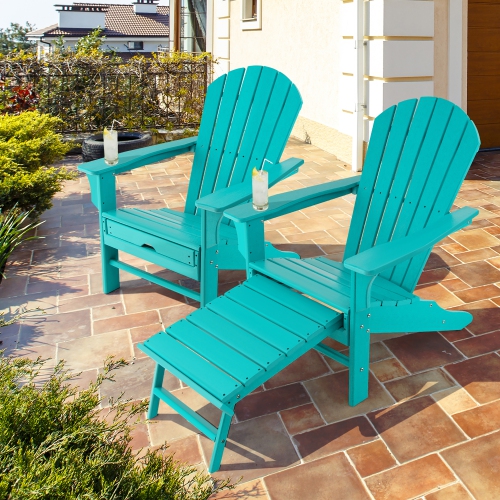 Costway Outdoor Patio HDPE Deck Adirondack Chair Beach Seat Retractable Ottoman