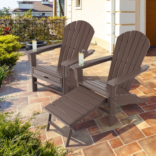 Costway 2 PCS Outdoor Patio HDPE Adirondack Chair Beach Seat Retractable Ottoman