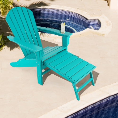 Costway 2 PCS Outdoor Patio HDPE Adirondack Chair Beach Seat Retractable Ottoman