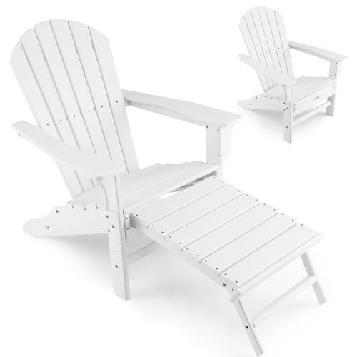 Costway 2 PCS Outdoor Patio HDPE Adirondack Chair Beach Seat Retractable Ottoman
