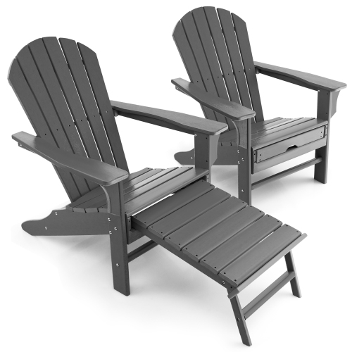 Costway 2 PCS Outdoor Patio HDPE Adirondack Chair Beach Seat Retractable Ottoman