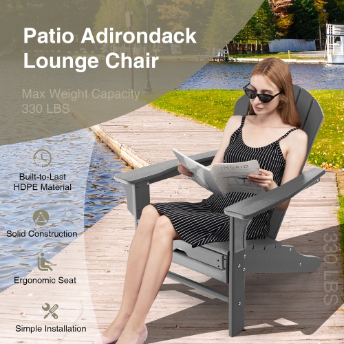 Costway 2 PCS Outdoor Patio HDPE Adirondack Chair Beach Seat Retractable Ottoman