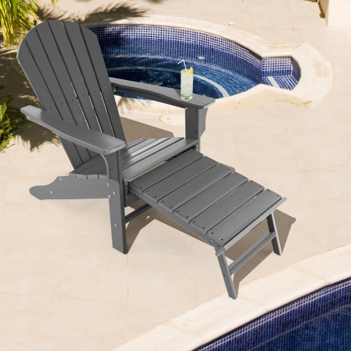 Costway 2 PCS Outdoor Patio HDPE Adirondack Chair Beach Seat Retractable Ottoman