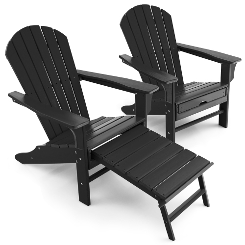 Costway 2 PCS Outdoor Patio HDPE Adirondack Chair Beach Seat Retractable Ottoman