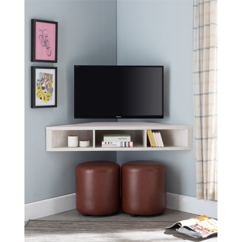 FURNITURE OF AMERICA  Astro Wood 42" Corner Floating Tv Stand In Oak In White