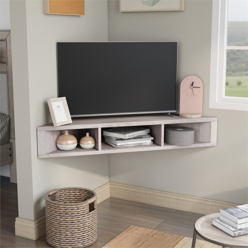 Furniture of America Astro Wood 42" Corner Floating TV Stand in White Oak