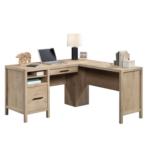 Sauder Pacific View Engineered Wood L-Shaped Home Office Desk in Prime Oak