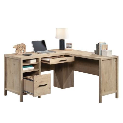 Sauder Pacific View Engineered Wood L-Shaped Home Office Desk in Prime Oak