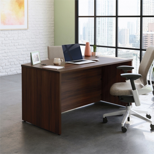Sauder Affirm Engineered Wood Bowfront Executive Desk in Noble Elm/Brown