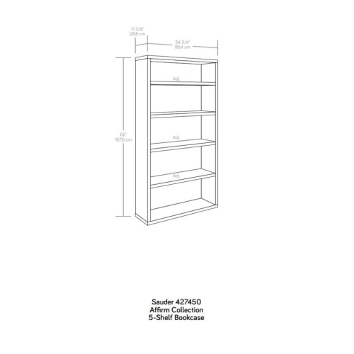 Sauder Affirm Engineered Wood 5-Shelf Bookcase in Noble Elm/Brown