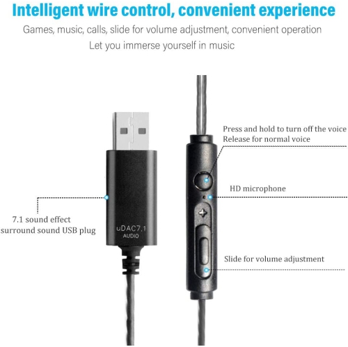 Dolaer OKCSC USB Headphones Computer in-Ear Earphones with HD Microphones 2.5m Long Cable for PC Game, Home Office, Online Classes, Live Stream