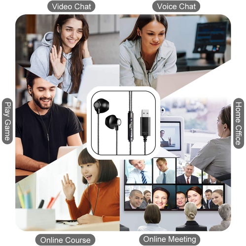 Dolaer OKCSC USB Headphones Computer in-Ear Earphones with HD Microphones 2.5m Long Cable for PC Game, Home Office, Online Classes, Live Stream