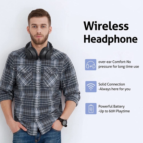 Dolaer Bluetooth Headphones, 60 Hrs Playtime, Lightweight Headphones with Wireless Wired 2 Mode, Comfort Over Ear Headset, BT5.0, Foldable Headset with Microphone for TV/PC/HomeOff