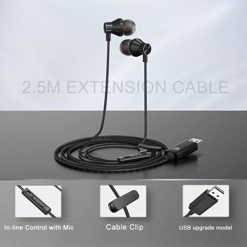 DOLAER  Okcsc U260 USB Computer Earbuds In-Ear USB Headset \w Stereo Sound 2.5M Cable Wired Earphones for Home Office/online Classes/live