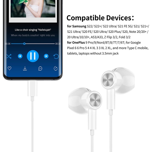 Dolaer USB C Headphones for Samsung Earbuds S20 FE S21 S22 Ultra Magnetic Earphones in Ear Wired Headphones with Microphone for Galaxy Z Flip 3 Fold