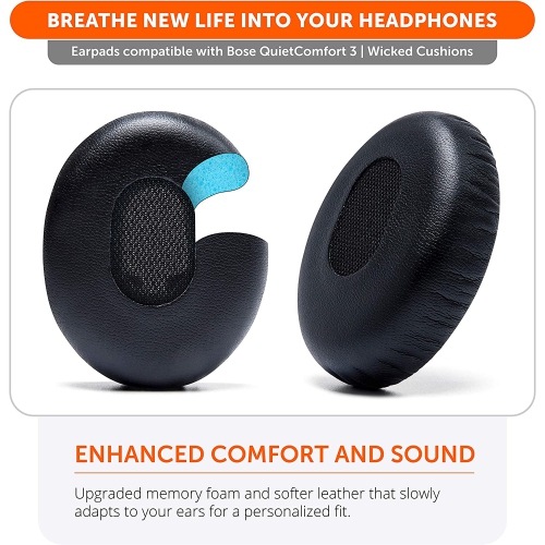 Dolaer Wicked Cushions Replacement Ear Cushions for Bose QuietComfort 3 - Extra Durable Leather, Softer Memory Foam, Added Thickness - Compatible