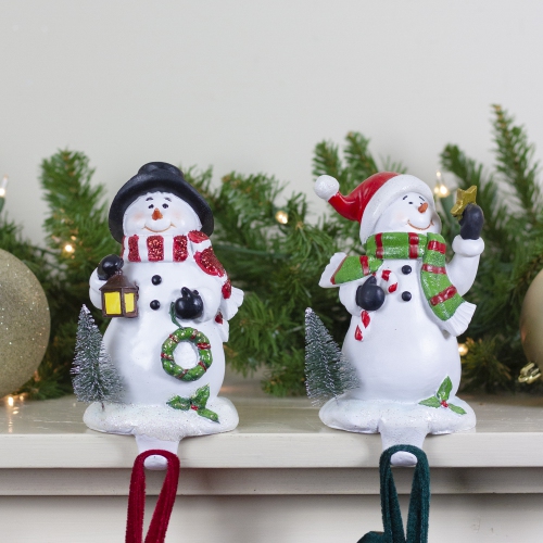 Glittered Snowman Christmas Stocking Holders - 5.75" - Set of 2