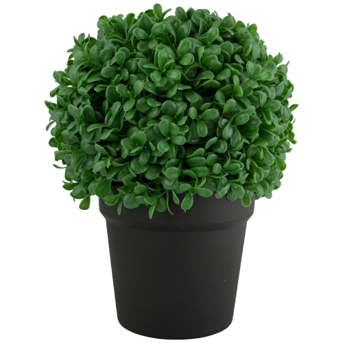 9.5" Artificial Boxwood Ball Topiary in Round Pot, Unlit