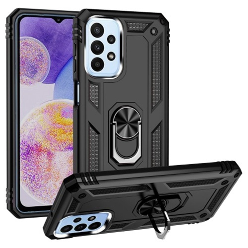 Image 1 de 5.. 【CSmart】 Étui de béquille magnétique hybride anti-chute avec support pour anneau pour Samsung Galaxy A23 4G / 5G, noir