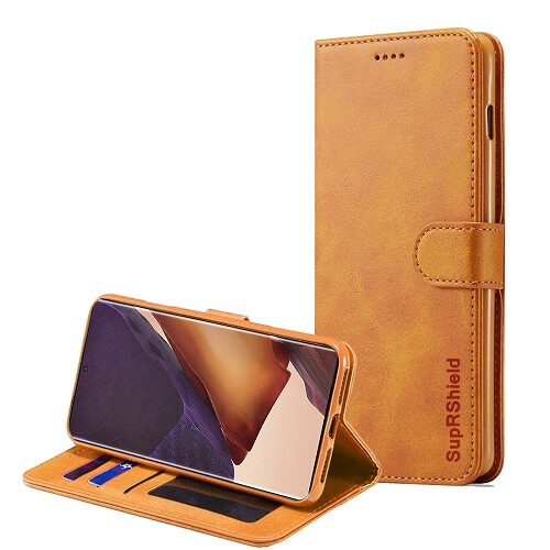 [SuperShield] Étui Galaxy Note20 Ultra de Samsung avec support magnétique en cuir véritable SuprShield brun.