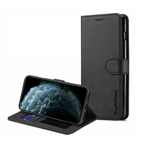 Image 1 de 8.. Étui portefeuille SuperShield en cuir véritable à rabat magnétique pour iPhone 12 mini d'Apple
