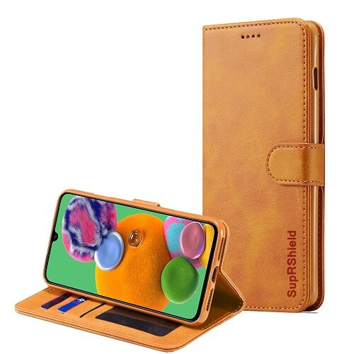 Image 1 de 2.. Étui-portefeuille magnétique en cuir véritable SupRShield pour Galaxy A90 de Samsung.