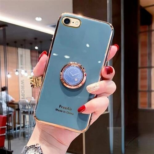 Image 1 de 1.. Pour Apple iPhone 8, étui à anneau gris de luxe plaqué flux élégant