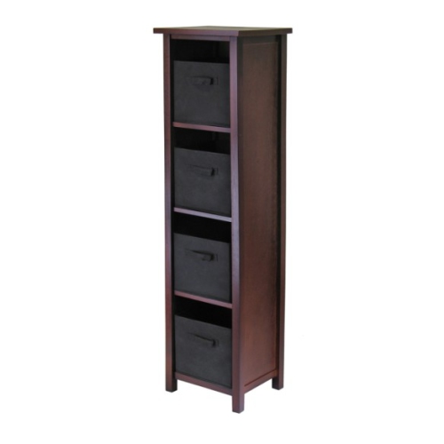 Image 1 of 5.. Verona 5-Pc Storage Shelf with 4 Foldable Fabric Baskets, Walnut and Black