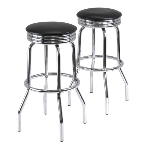 Summit 3-Pc Pub Table with Swivel Seat Bar Stools, Black and Chrome
