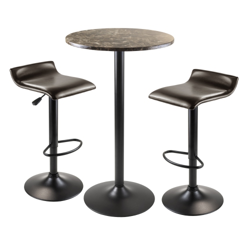Image 1 de 3.. Cora – Table de pub ronde de 3 pièces avec tabourets pivotants réglables, noir et espresso