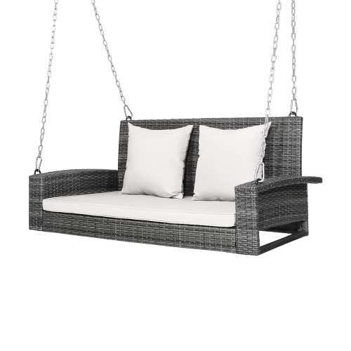 Costway 2-Person Patio PE Wicker Hanging Porch Swing Bench Chair Cushion 800lbs