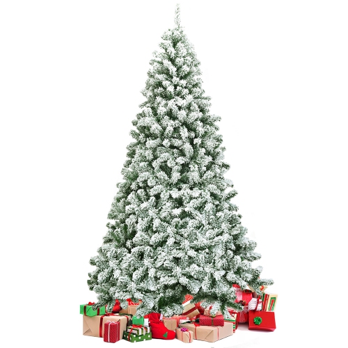 Costway 7.5FT Snow Flocked Artificial Christmas Tree Hinged w/1346 Tip and Foldable Base
