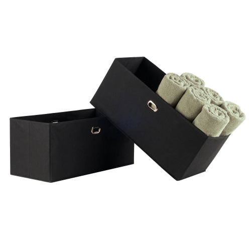 Torino 2-Pc Foldable Fabric Basket Set, Wide, Black
