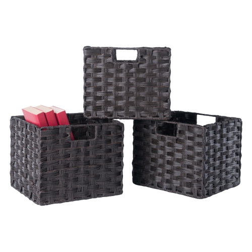 Melanie 3-Pc Foldable Woven Fiber Basket Set, Chocolate