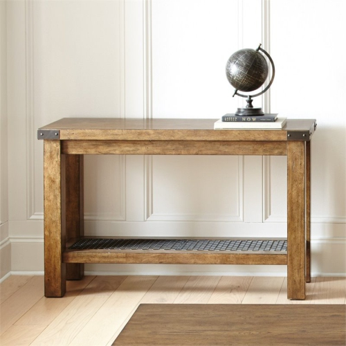 Pemberly Row Transitional Console Table in Distressed Antique Oak