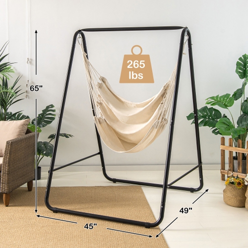 Gymax Hammock Chair Stand Hanging Padded Swing Heavy Duty Steel Outdoor